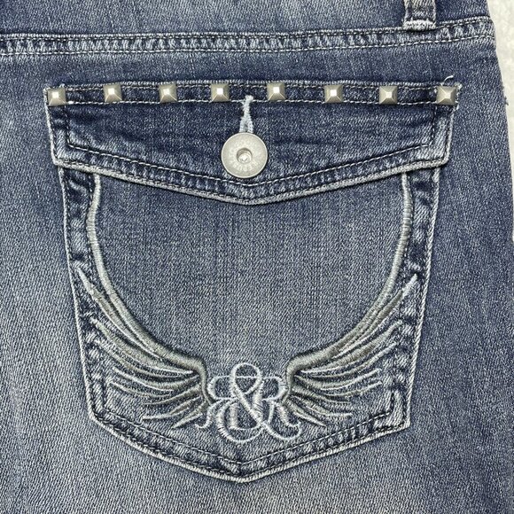 Rock & Republic Kasandra Bootcut Size 12 Mid Rise Blue Emrboidered Jeans 33x32 - Picture 6 of 14